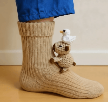 HUGFOOT – Cozy House Socks with Cute 3D Animal Accent & Secure Non-Slip Sole