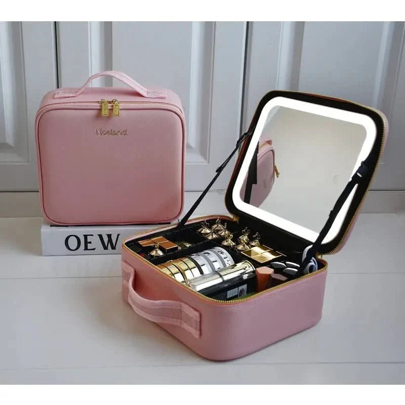 Mirrorglam - Make-up bag with LED mirror - Portable make-up bag with light & storage space for perfect styling on the go